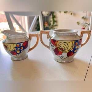 RARE Art Deco Hand painted Lusterware made in Japan Sugar & Creamer Set.